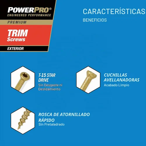 Vista 2 de Power Pro 48630 Tornillos de molde, #8 x 1-5/8", tornillos multiusos para madera, cubierta, compuesto y moldura exterior, resistente a la corrosión