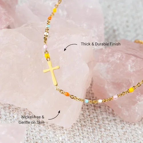 Vista 3 de STORYJEWELLERY Regalos religiosos y cristianos para mujeres, brazaletes con cruz, para bautismo, confirmación y Pascua, regalos para dar aliento a