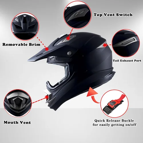 Vista 4 de 1Storm Casco de motocross para adultos, todoterreno, MX, BMX, ATV, motocross, mecánico, HGXP14B, fibra de carbono, negro, HGXP14B