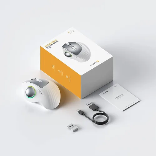 Vista 8 de ProtoArc Ratón inalámbrico Bluetooth Trackball, EM01 2.4G RGB ergonómico, recargable, conexión de 3 dispositivos y control de pulgar, compatible