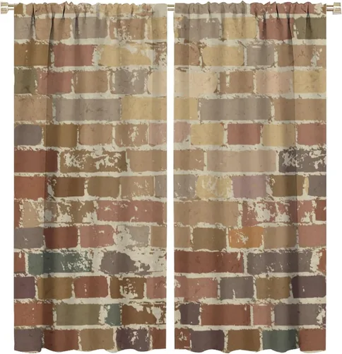 Vista 46 de Cortinas opacas para pared de ladrillo, rústicas, para pared de ladrillo, naranja y rojo, impresión artística para sala de estar, dormitorio