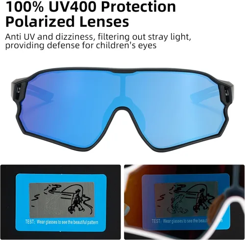 Vista 3 de ROCKBROS Lentes de sol polarizados para niños, gafas de sol deportivas para ciclismo, protección UV400 para jóvenes, niños y niñas de 8 a 14 años