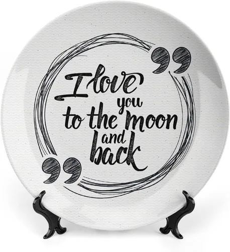 Vista 8 de XISUNYA Plato decorativo de 6 pulgadas, plato de cena con texto en inglés "I Love You to the Moon and Back", accesorio de decoración de cerámica