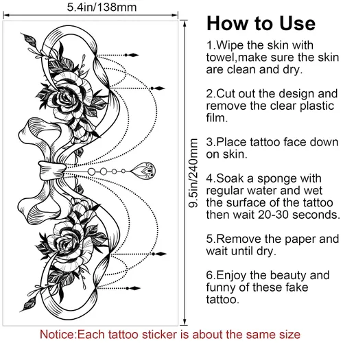 Vista 4 de PAGOW 6 tatuajes falsos para mujer, impermeables, floral, moño, rosa, tatuaje de temperatura realista para mujeres y niñas, pecho