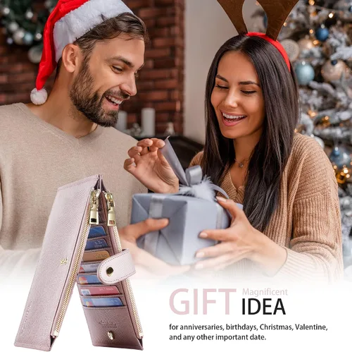 Vista 6 de Travelambo RFID Billetera de mujer con varios compartimientos para varias tarjetas con bolsillo con cierre, talla única