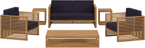 Vista 5 de Modway Carlsbad - Juego de 6 piezas de madera de teca para patio al aire libre, color gris natural