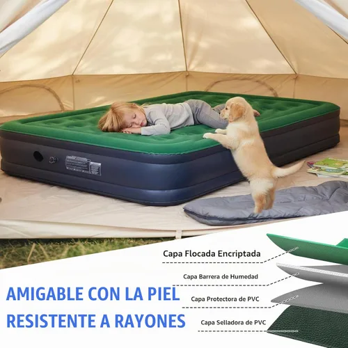 Vista 6 de AYAMAYA Colchón de aire Queen para acampar con bomba recargable y desmontable integrada, cama inflable inflable de 10 pulgadas de altura