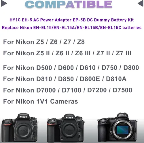 Vista 2 de EH-5 Adaptador de corriente de CA EP-5B Kit de batería ficticia, para Nikon Z5 Z6 Z7 Z8 Z5II Z6II Z7II Z6III Z7III D500 D610 D750 D780 D800e D810