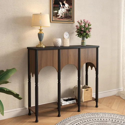 Vista 11 de Mesa consola con estante de almacenamiento, mesa de entrada pequeña