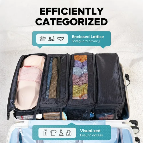 Vista 3 de Organizador de maleta, organizador de equipaje de viaje, estantes colgantes, cubo de embalajeorganizador de viaje portátil plegable para equipaje