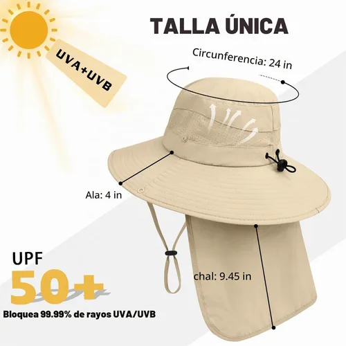 Vista 6 de Sombreros de sol para hombres y mujeres, protección UPF 50+, sombrero de Beige