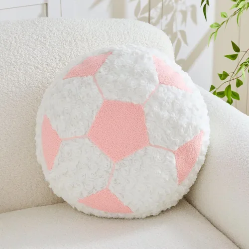 Vista 10 de Cojín redondo de fútbol de fútbol, suave y esponjoso, almohada decorativa de felpa para decoración de habitación (negro, 12 pulgadas)
