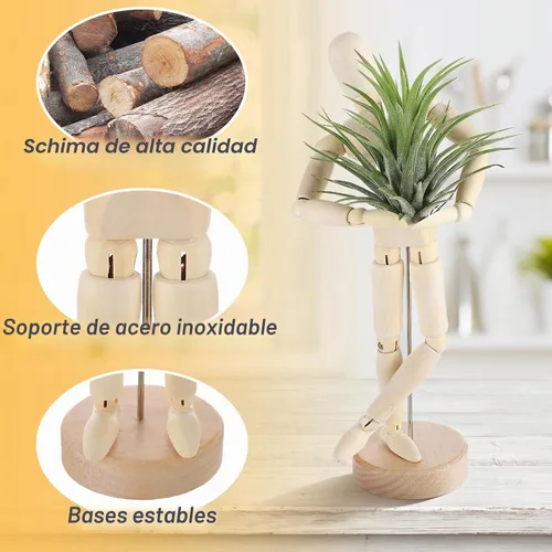 Vista 3 de ANPHSIN Soporte de Madera para Plantas de Aire de 2 Tamaños - Soporte Único Articulado de Maniquí para Plantas de Aire con Poses Ajustables