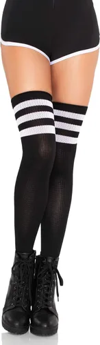 Vista 12 de Leg Avenue Calcetines altos atléticos de tres rayas para mujer Negro