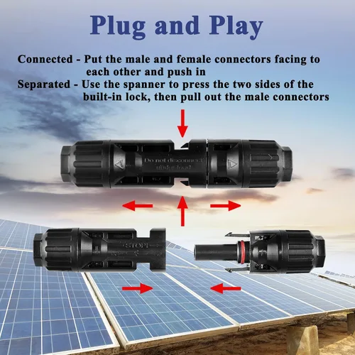 Vista 4 de MUYI Kit de conectores de panel solar de 22 piezas, 10 pares de conectores, 2 llaves para montaje e instalación de paneles solares (10AWG)