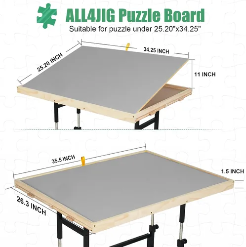 Vista 3 de ALL4JIG Mesa de rompecabezas de 1500 piezas con patas, mesa de rompecabezas ajustable de 24.53 x 33.19 pulgadas, tablero de rompecabezas de madera