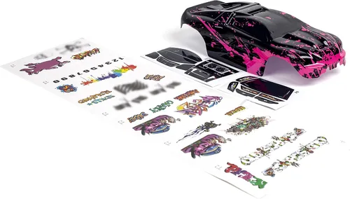 Vista 2 de Cuerpo personalizado, color rosa intenso sobre negro, compatible con e-Revo Mini escala 1/16 RC coche o camión (camión no incluido) ERMN-HP-01