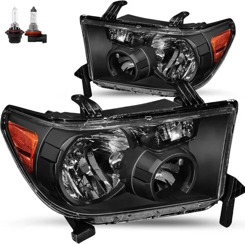 Vista 12 de JSBOYAT Conjunto de faros delanteros para Toyota Tundra 2007 2008 2009 2010 2011 2012 2013 / Reflector ámbar Sequoia 2008-2017 con lente ahumado