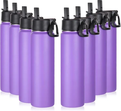 Vista 38 de Volhoply Botella de agua aislada de 24 onzas con tapa con popote, botellas deportivas de boca ancha de acero inoxidable con asa, tazas de vacío