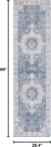Vista 4 de SAFAVIEH Winston Collection - Alfombra de pasillo, 2 pies 2 pulgadas x 8 pies, color azul y crema, diseño envejecido, no desprende pelusa y de fácil