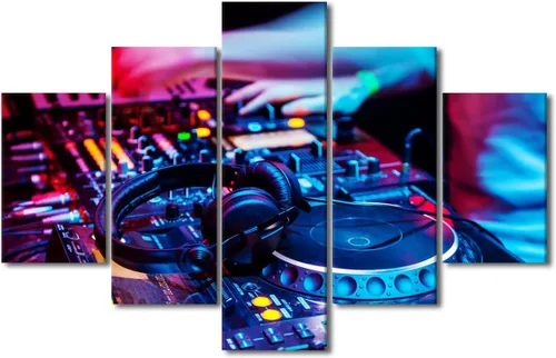 Vista 62 de Lienzo decorativo para pared, diseño de DJ Music Mixes the Track HD impreso en pinturas, 5 piezas de imágenes abstractas para sala de estar, obra