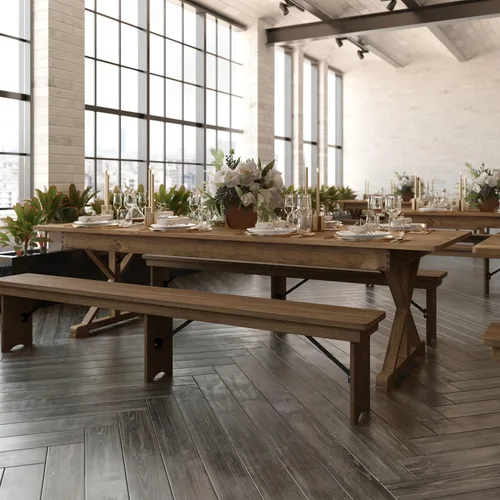 Vista 4 de Flash Furniture Hercules - Mesa de comedor plegable con patas en X, mesa rectangular de pino macizo de grado comercial para 10, 9 x 40 pulgadas