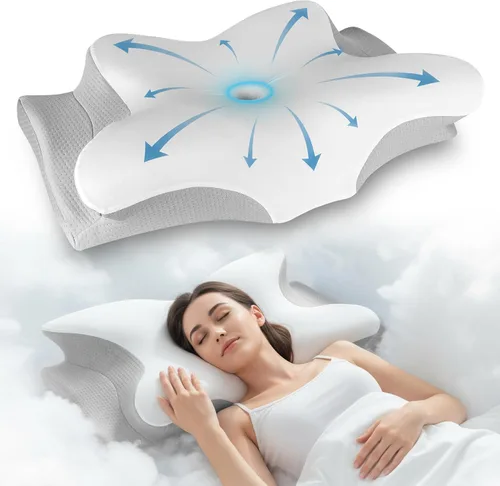 Vista 8 de Almohada refrescante para aliviar el dolor: soporte cervical para dormir, diseño de espuma viscoelástica contorneada para dolor de cuello y hombros