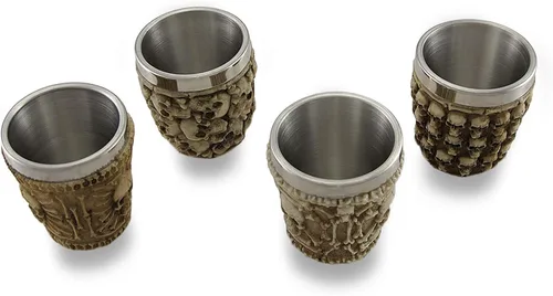 Vista 2 de Things2Die4 Juego de 4 vasos de chupito con temática de calavera humana, marrón, talla única