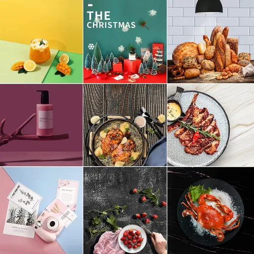 Vista 2 de Tablero grande de fondo de fotos de 24 x 24 pulgadas: 9 piezas de 18 patrones de fondos de fotografía de productos para joyería de alimentos, kit