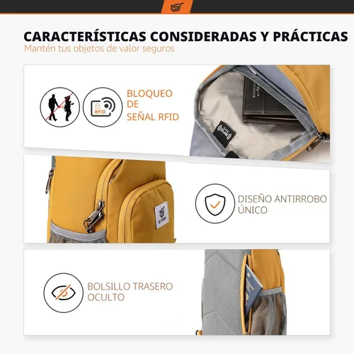 Vista 3 de SKYSPER - Mochila cruzada con bloqueo RFID, mochila de bandolera, mochila para el hombro y el pecho, mochila de viaje y senderismo, para mujeres