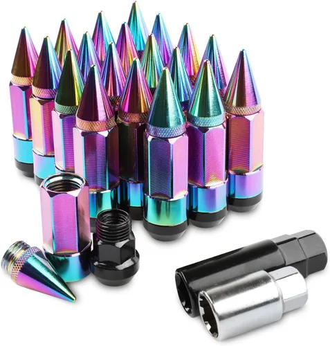 Vista 11 de 20 Piezas Picos Antirrobo Extendidos Sintonizador Rueda/Llantas Tuerca de Orejeta M12X1.5+Llave (Negro)