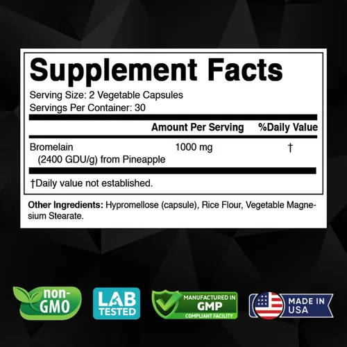 Vista 2 de Vitabod Suplemento de bromelina de 1000 mg por porción, 2400 GDU/g, enzimas proteolíticas, apoya la digestión de proteínas, 60 unidades, sin OMG