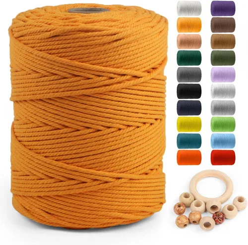 Vista 59 de ZUEXT Cordón de algodón para macramé de 4 mm x 500 m, ZUEXT Cordones trenzados naturales hechos a mano en verde manzana de 4 hebras, cuerda de lana