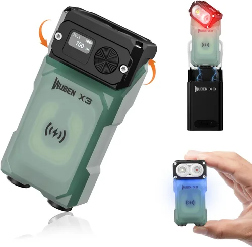 Vista 14 de WUBEN X3 Mini Linterna con Caja de Carga Recargable 180 Grados Llavero EDC Linterna Giratoria Ip65 Impermeable Imán Linternas de Bolsillo 10 Modos