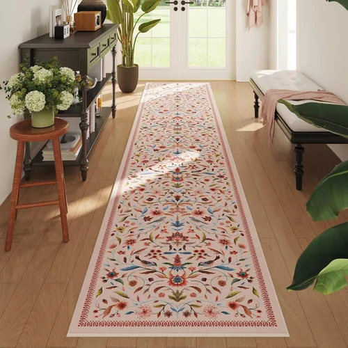 Vista 28 de Alfombra de entrada vintage con medallón floral de 2 x 3 pulgadas, lavable a máquina, alfombra de entrada de pelo bajo, suave, pequeña, alfombra