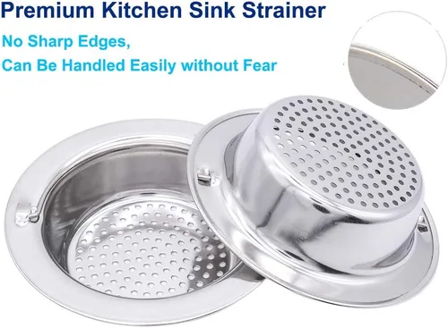 Vista 4 de Paquete de 2 coladores para fregadero de cocina con asa, acero inoxidable de alta calidad, tapón de eliminación de basura para fregadero de cocina