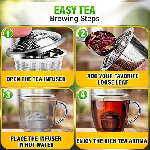 Vista 4 de Conjunto de 1 infusor de té grande, 2 infusores pequeños y cuchara con clip para bolsa - Infusor de acero inoxidable para té de hojas sueltas