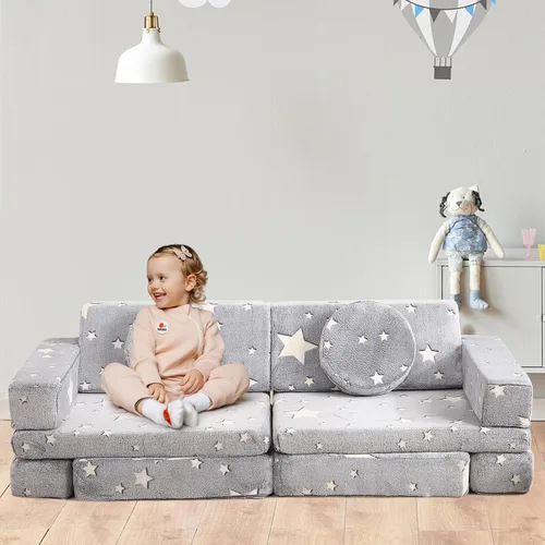 Vista 5 de Sofá modular para niños, sofá convertible de 12 piezas, estrella que brilla en la oscuridad para jugar, crear dormir, dormitorio, sala