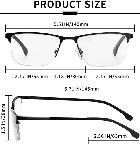 Vista 2 de SOVCOD Progressive Multifocus Reading Glasses for Men Blue Light Blocking Metal Frame Spring Hinge Multifocal Readers