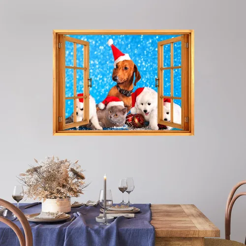 Vista 26 de wall26 Adhesivo de Pared Papá Noel Llevando Regalos Ventana Abierta Mural, No Se Despega y No Se Pega, Papel Tapiz No Tejido Decorativo