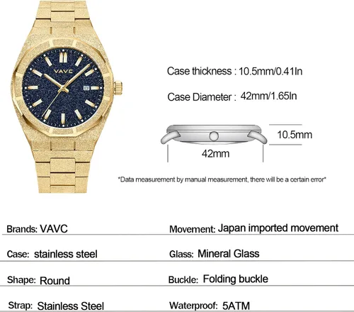Vista 5 de VAVC Reloj de lujo para hombre, reloj de pareja, elegante reloj para negocios, regalo o graduación, analógico impermeable para hombres y mujeres