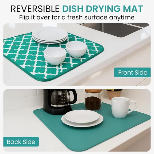 Vista 3 de Tapete de secado de platos, tapete de microfibra para encimera de cocina, súper absorbente y de secado rápido para platos, utensilios, ollas