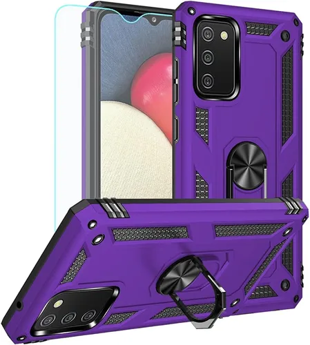Vista 8 de Funda para Galaxy A02S con protector de pantalla HD, [grado militar] anillo de montaje en coche, soporte híbrido de policarbonato duro, TPU suave, a
