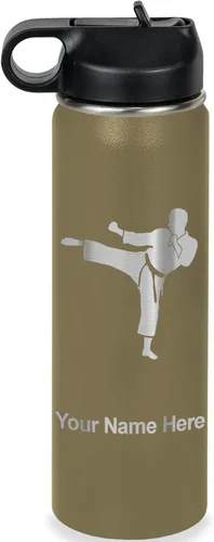 Vista 46 de Botella de agua personalizada LaserGram, Karate Man, de acero inoxidable con aislamiento al vacío de doble pared con tapa abatible, regalo grabado