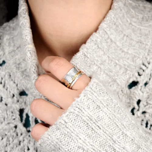 Vista 7 de Boho-Magic Anillo giratorio de plata de ley 925 para mujer con anillo de latón, con flores, Metal