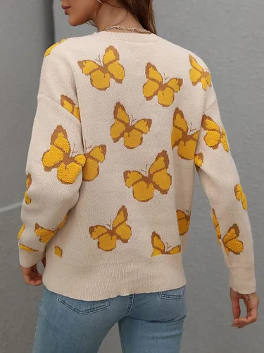 Vista 5 de JUNBOON Suéteres de punto con estampado de leopardo para mujer, de manga larga, cuello redondo