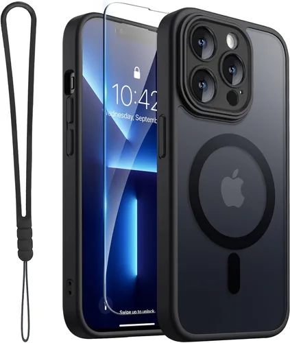 Vista 8 de ROYBENS Funda transparente mate para iPhone 12 Pro-Max compatible con Magsafe, protección completa de lente de cámara, protector de pantalla, correa