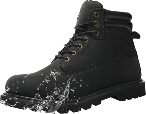 Vista 12 de Botas de trabajo para hombre, impermeables, con puntera suave, antideslizantes, cómodas, botas de trabajo de cuero