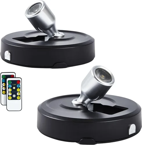Vista 9 de Paquete de 2 Focos LED Inalámbricos a Batería para Cuadros, Luces de Disco con 2 Controles Remotos, Foco Adhesivo Regulable con Temporizador
