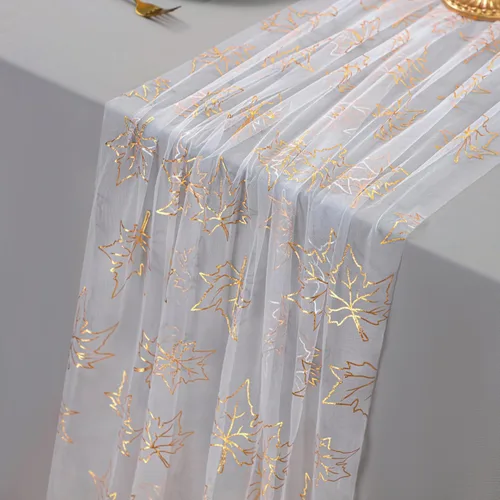 Vista 38 de Snowkingdom - Camino de mesa dorado de 10 pies, gasa transparente, chifón, tul, tela de queso, lentejuelas, purpurina, lámina metálica, decoraciones